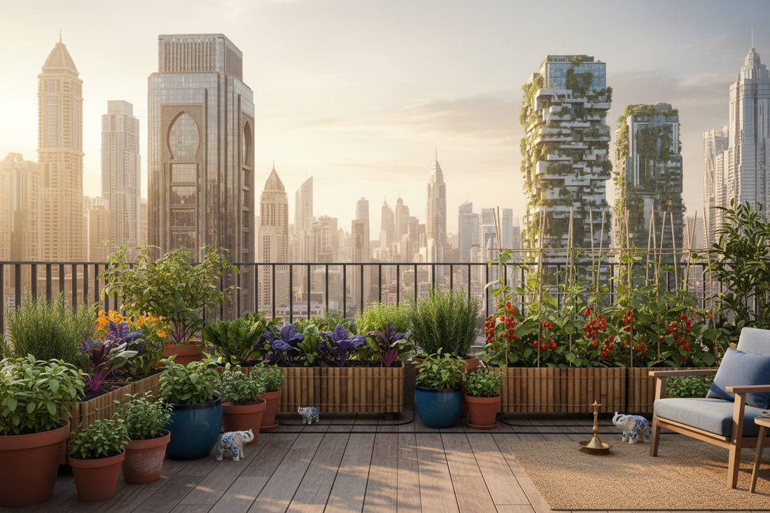 Balcony garden with plants in Dubai, Singapore and India